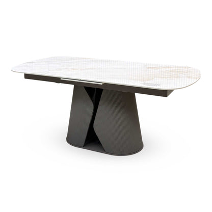 'Ivy' Neutral Marble Effect Ceramic Top 178cm Extending Dining Table