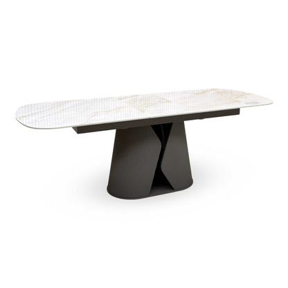 'Ivy' Neutral Marble Effect Ceramic Top 178cm Extending Dining Table