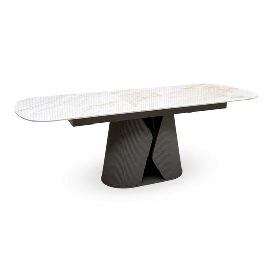 'Ivy' Neutral Marble Effect Ceramic Top 178cm Extending Dining Table