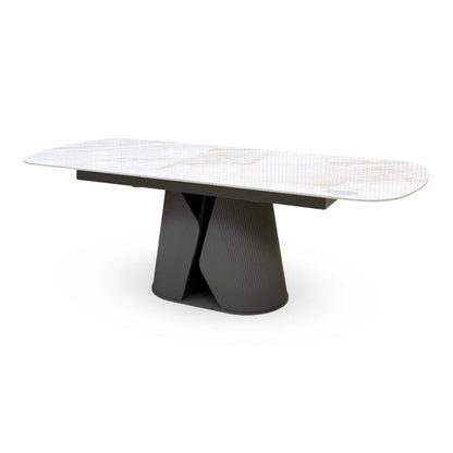 'Ivy' Neutral Marble Effect Ceramic Top 178cm Extending Dining Table