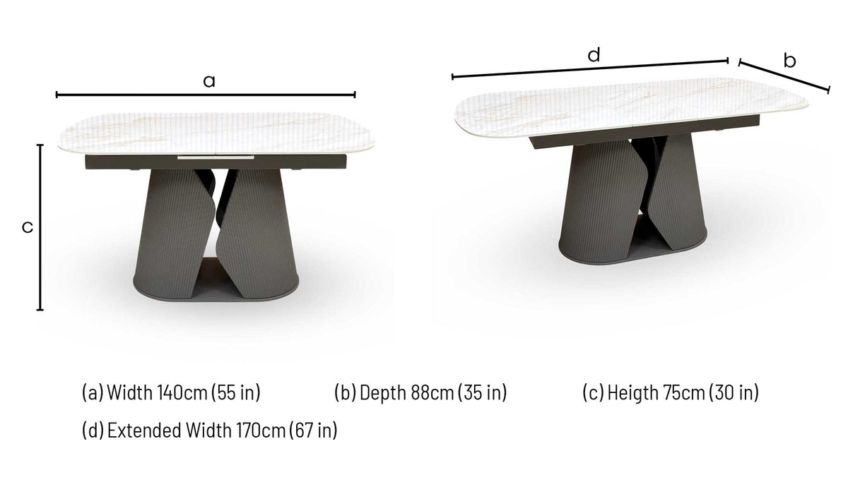 'Ivy' Neutral Marble Effect Ceramic Top 140cm Extending Dining Table