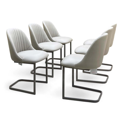 'Ivy' Neutral Marble Effect Ceramic Top 140cm Extending Dining Table + 6 Taupe Faux Leather Cantilever Chairs