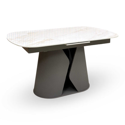 'Ivy' Neutral Marble Effect Ceramic Top 140cm Extending Dining Table