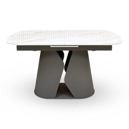 'Ivy' Neutral Marble Effect Ceramic Top 140cm Extending Dining Table