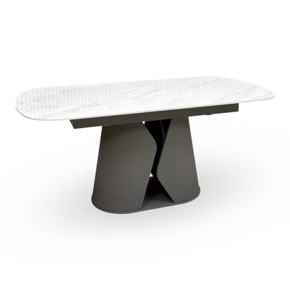 'Ivy' Neutral Marble Effect Ceramic Top 140cm Extending Dining Table
