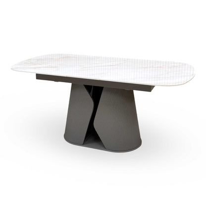'Ivy' Neutral Marble Effect Ceramic Top 140cm Extending Dining Table