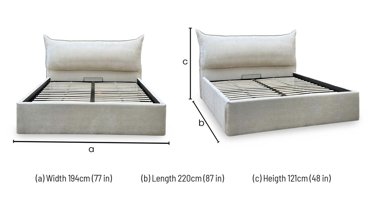 ‘Celestial’ Allora Stone Grey Fabric End Lift Ottoman Bed Frame - Super King