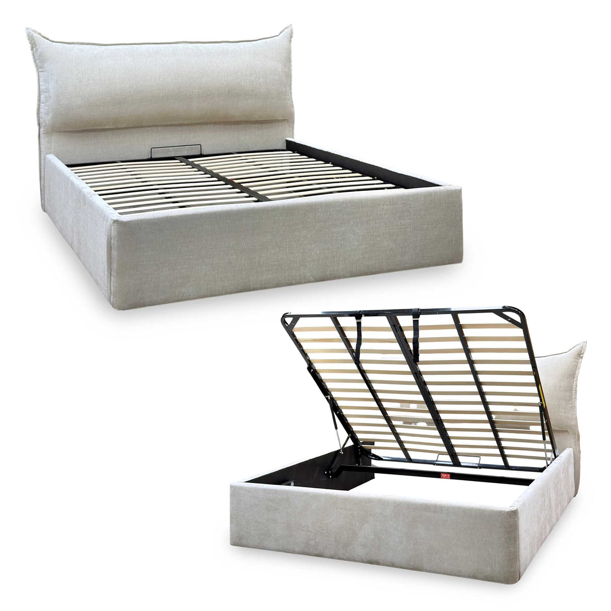 ‘Celestial’ Allora Stone Grey Fabric End Lift Ottoman Bed Frame - Super King