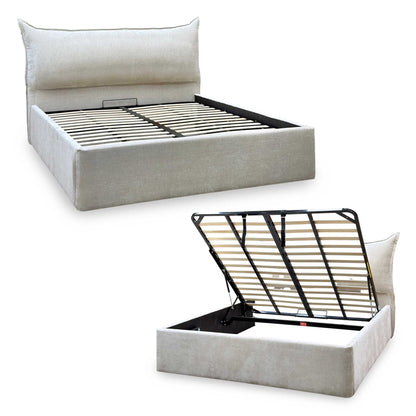 ‘Celestial’ Allora Stone Grey Fabric End Lift Ottoman Bed Frame - Super King
