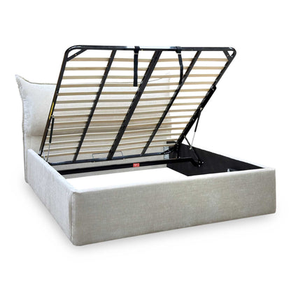 ‘Celestial’ Allora Stone Grey Fabric End Lift Ottoman Bed Frame - Super King