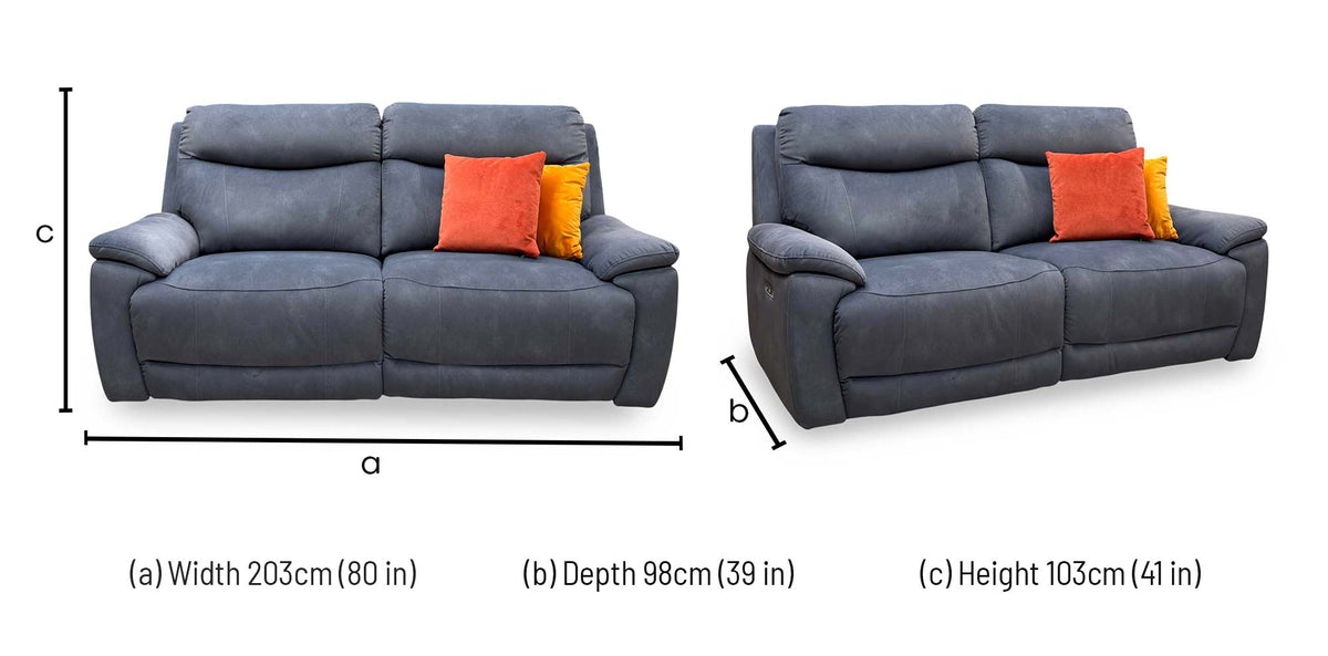 'Sloane' Dexter Shadow Grey Velvet Fabric 3 Seater Power Recliner Sofa
