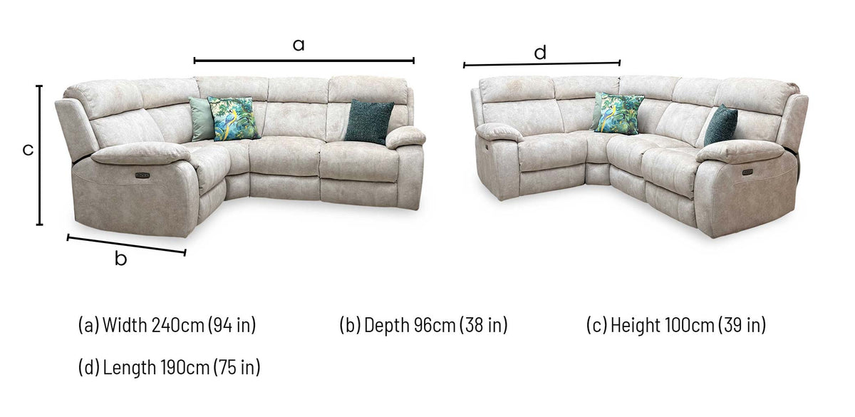 Moreno Bfa-Bnn-R26 Cream Velvet Fabric Left Hand Facing Small Power Recliner Corner Sofa – view 10