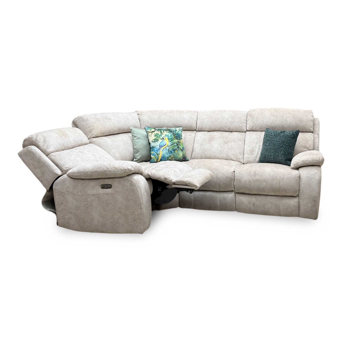 Moreno Bfa-Bnn-R26 Cream Velvet Fabric Left Hand Facing Small Power Recliner Corner Sofa