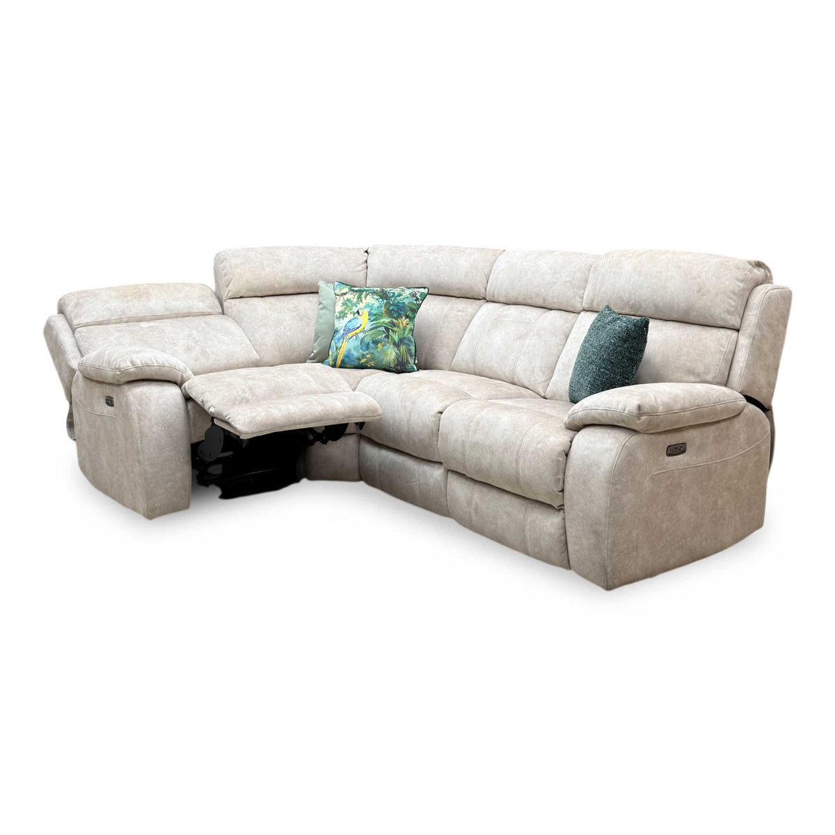 Moreno Bfa-Bnn-R26 Cream Velvet Fabric Left Hand Facing Small Power Recliner Corner Sofa – view 7
