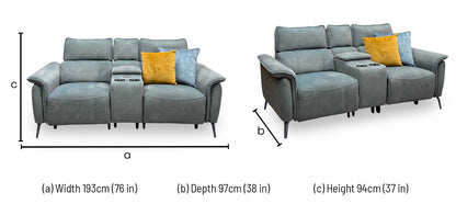 ‘Jude’ Dexter Fern Green Velvet Fabric 2 Seater Power Recliner Sofa with Smart Console and Power Headrests