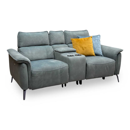 ‘Jude’ Dexter Fern Green Velvet Fabric 2 Seater Power Recliner Sofa with Smart Console and Power Headrests