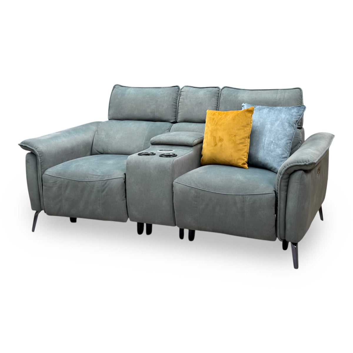 ‘Jude’ Dexter Fern Green Velvet Fabric 2 Seater Power Recliner Sofa with Smart Console and Power Headrests