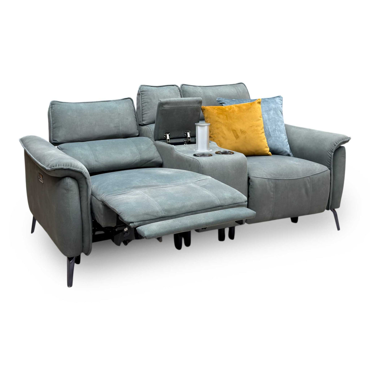 ‘Jude’ Dexter Fern Green Velvet Fabric 2 Seater Power Recliner Sofa with Smart Console and Power Headrests