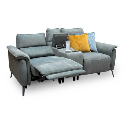 ‘Jude’ Dexter Fern Green Velvet Fabric 2 Seater Power Recliner Sofa with Smart Console and Power Headrests