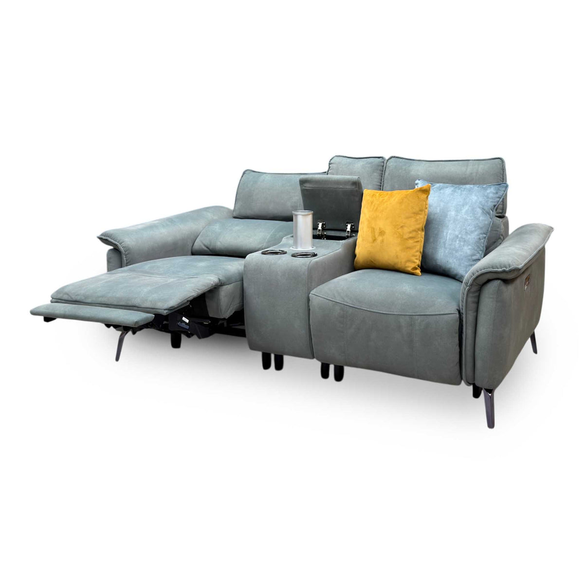 ‘Jude’ Dexter Fern Green Velvet Fabric 2 Seater Power Recliner Sofa with Smart Console and Power Headrests