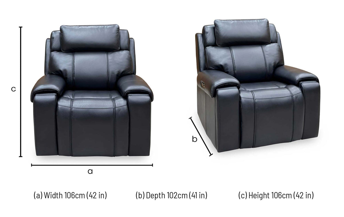 World of Leather 'Hollywood' Nc-023c Black Leather Power Recliner Chair with Power Headrest and Storage Arms