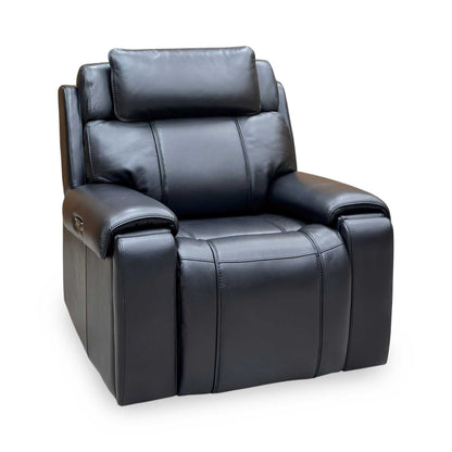 World of Leather 'Hollywood' Nc-023c Black Leather Power Recliner Chair with Power Headrest and Storage Arms