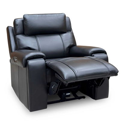 World of Leather 'Hollywood' Nc-023c Black Leather Power Recliner Chair with Power Headrest and Storage Arms
