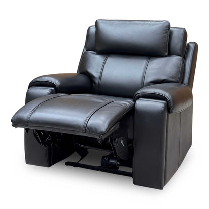 World of Leather 'Hollywood' Nc-023c Black Leather Power Recliner Chair with Power Headrest and Storage Arms