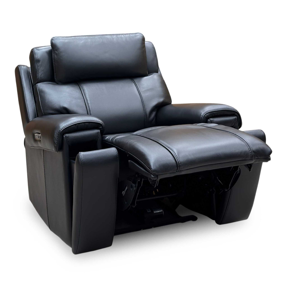 World of Leather 'Hollywood' Nc-023c Black Leather Power Recliner Chair with Power Headrest and Storage Arms
