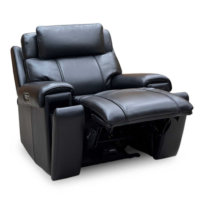 World of Leather 'Hollywood' Nc-023c Black Leather Power Recliner Chair with Power Headrest and Storage Arms