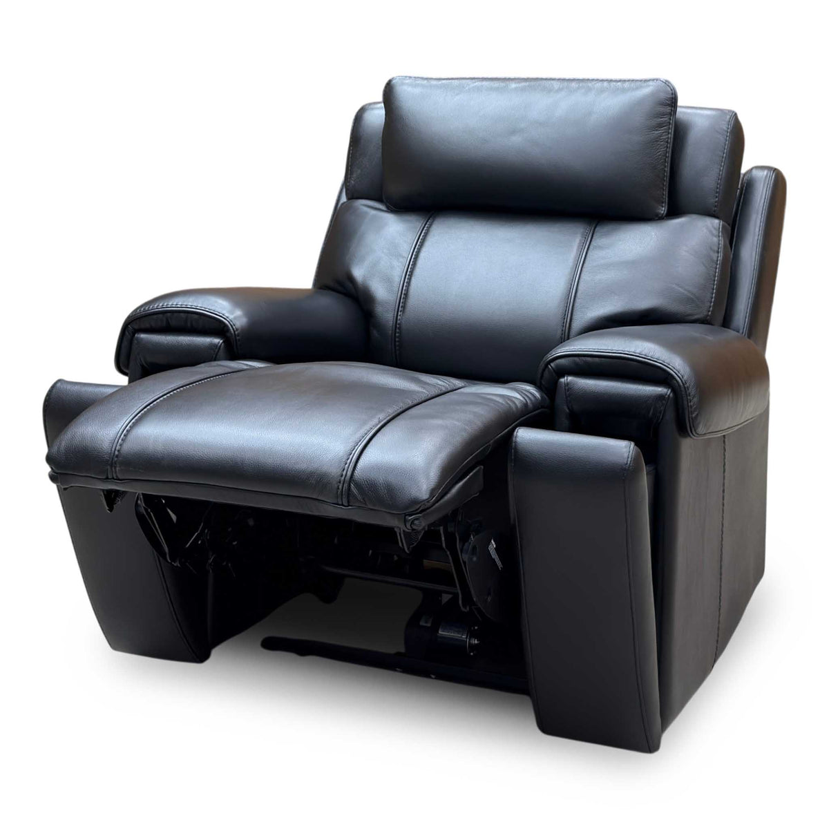 World of Leather 'Hollywood' Nc-023c Black Leather Power Recliner Chair with Power Headrest and Storage Arms