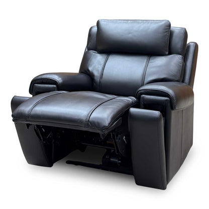 World of Leather 'Hollywood' Nc-023c Black Leather Power Recliner Chair with Power Headrest and Storage Arms