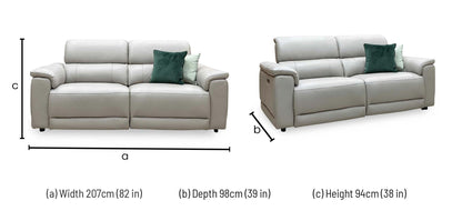 'Genius' Montana New Grey Leather 3 Seater Power Recliner Sofa with Power Headrests