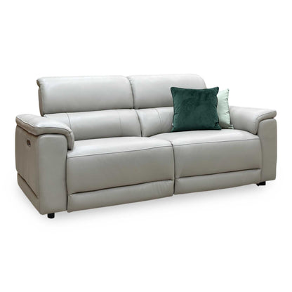 'Genius' Montana New Grey Leather 3 Seater Power Recliner Sofa with Power Headrests