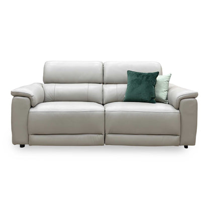 'Genius' Montana New Grey Leather 3 Seater Power Recliner Sofa with Power Headrests