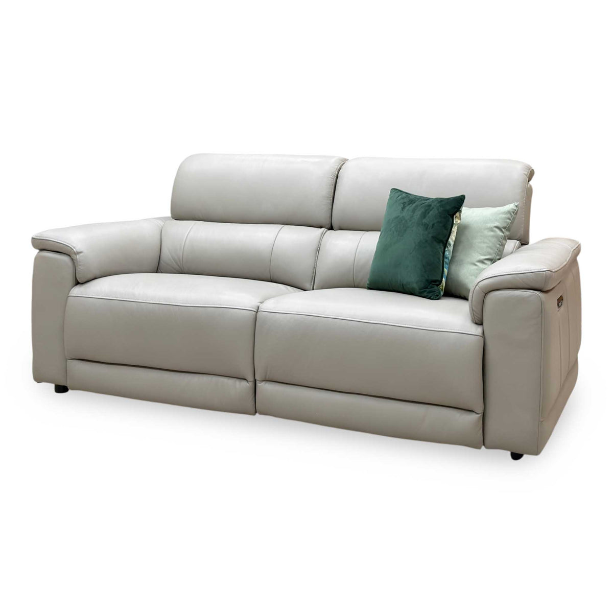 'Genius' Montana New Grey Leather 3 Seater Power Recliner Sofa with Power Headrests