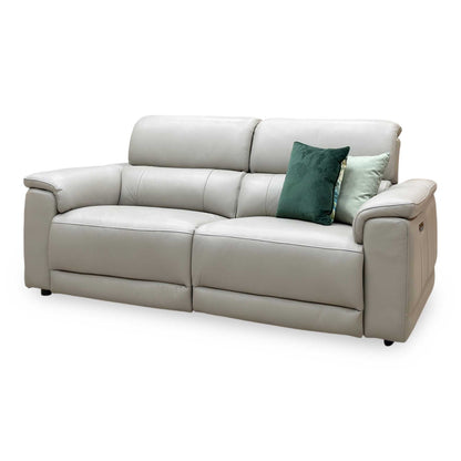 'Genius' Montana New Grey Leather 3 Seater Power Recliner Sofa with Power Headrests