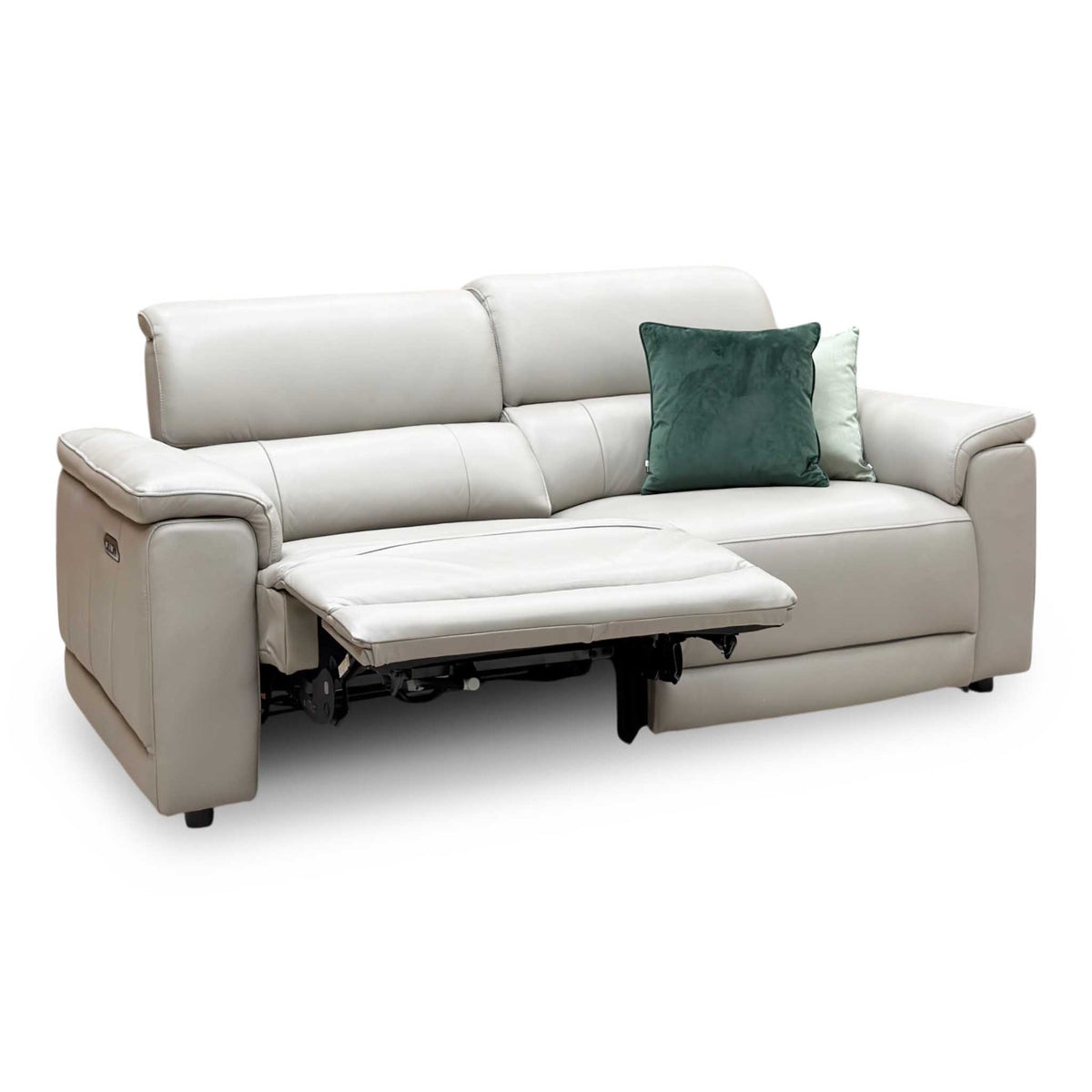 'Genius' Montana New Grey Leather 3 Seater Power Recliner Sofa with Power Headrests