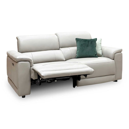 'Genius' Montana New Grey Leather 3 Seater Power Recliner Sofa with Power Headrests