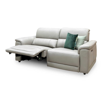 'Genius' Montana New Grey Leather 3 Seater Power Recliner Sofa with Power Headrests