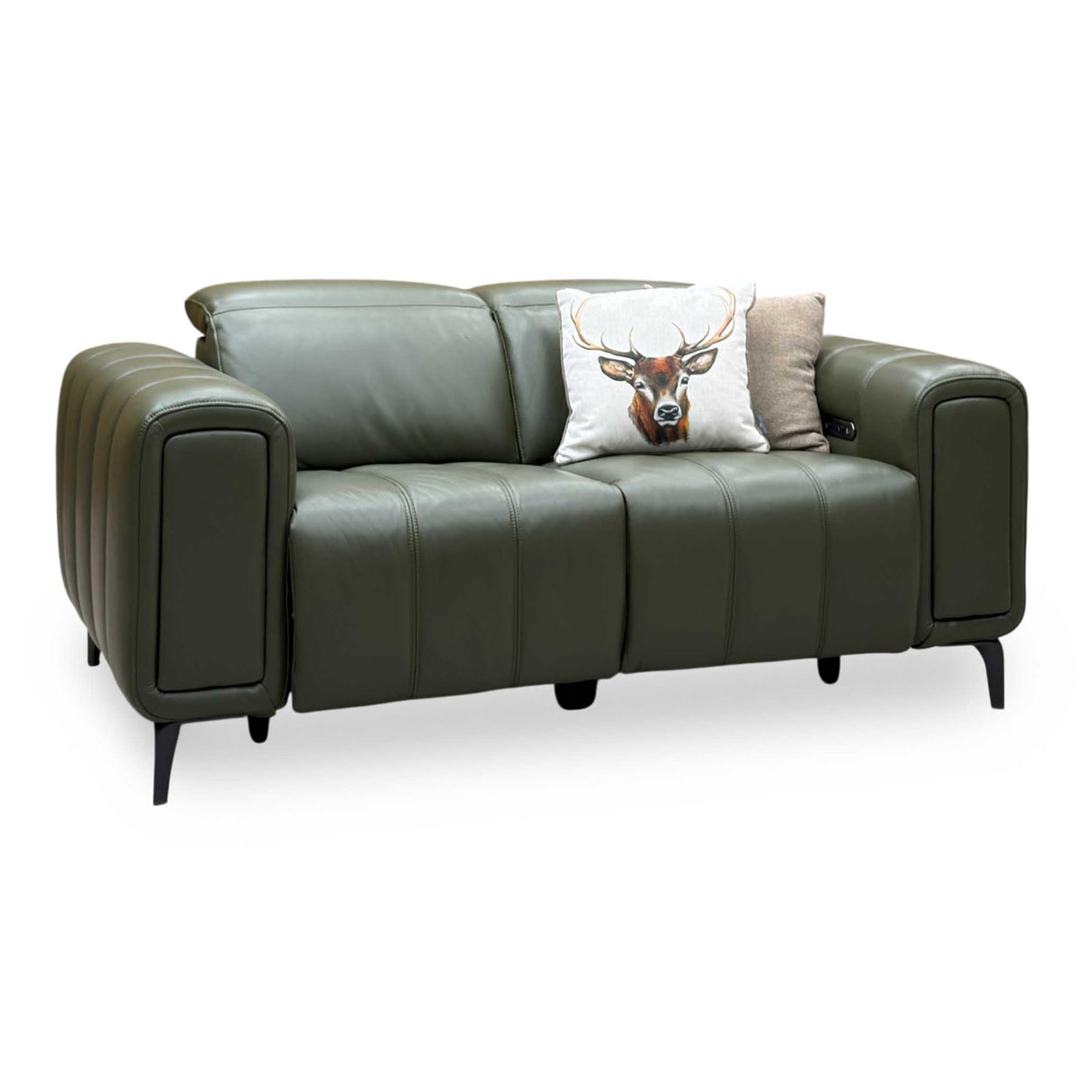 'Elphaba' Oslo Pine Green Leather 2 Seater Power Recliner Sofa with Storage Arms