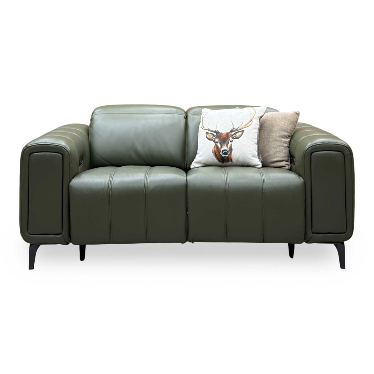 'Elphaba' Oslo Pine Green Leather 2 Seater Power Recliner Sofa with Storage Arms