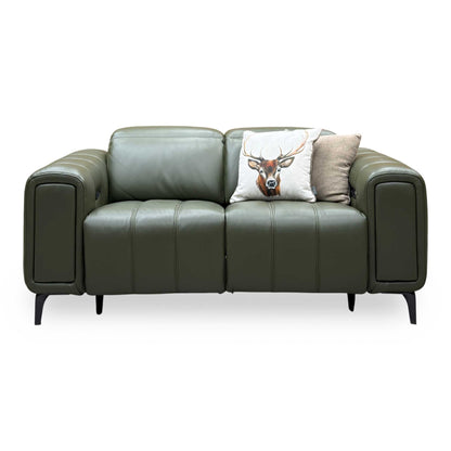 'Elphaba' Oslo Pine Green Leather 2 Seater Power Recliner Sofa with Storage Arms