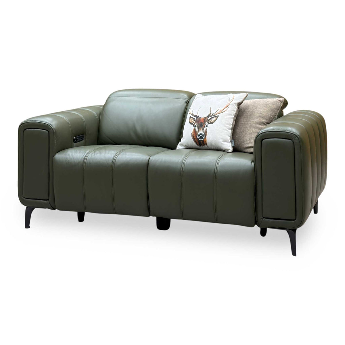 'Elphaba' Oslo Pine Green Leather 2 Seater Power Recliner Sofa with Storage Arms