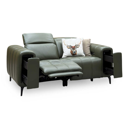 'Elphaba' Oslo Pine Green Leather 2 Seater Power Recliner Sofa with Storage Arms