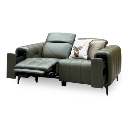 'Elphaba' Oslo Pine Green Leather 2 Seater Power Recliner Sofa with Storage Arms