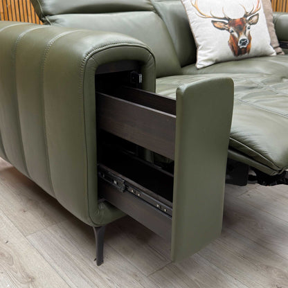 'Elphaba' Oslo Pine Green Leather 2 Seater Power Recliner Sofa with Storage Arms