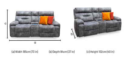 ‘Cinemax’ Marque Seal Grey Mq-0106 Fabric 2 Seater Media Console Power Recliner Sofa with Power Headrests