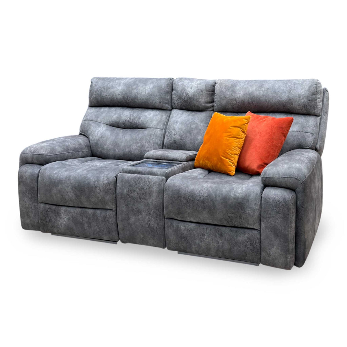 ‘Cinemax’ Marque Seal Grey Mq-0106 Fabric 2 Seater Media Console Power Recliner Sofa with Power Headrests