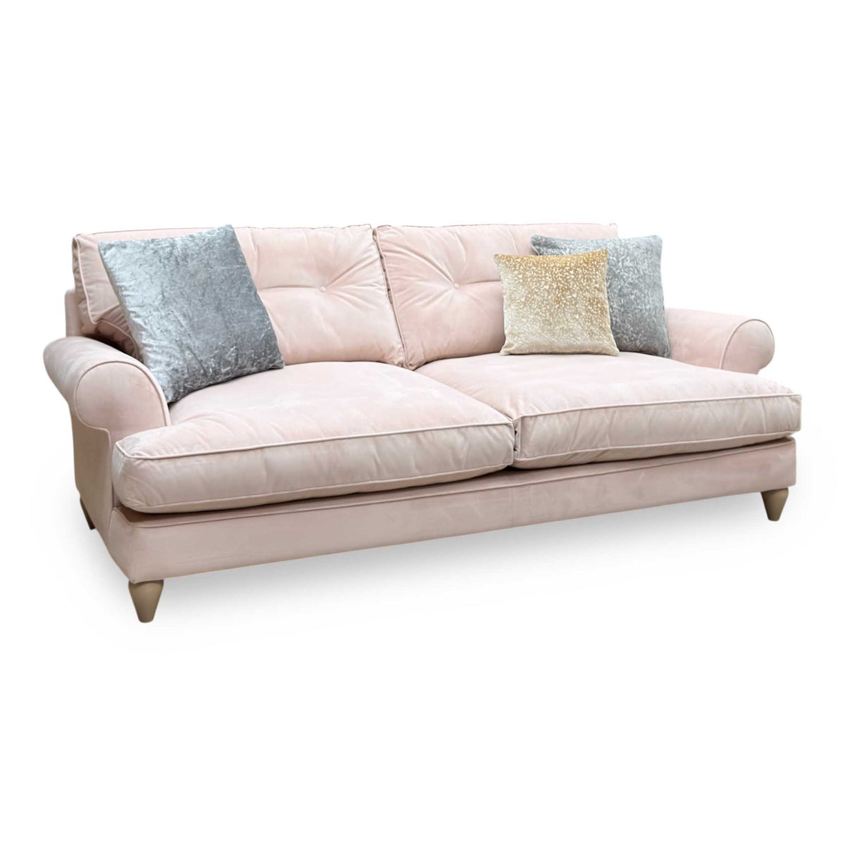 The Lounge Co. Bronwyn Cotton Candy Pink Velvet 4 Seater Classic Back Sofa